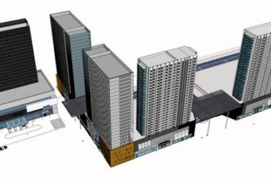 Sketchup办公模型|高层办公室，底层商业，现代风格-BIM建筑网
