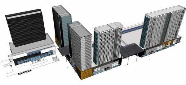 Sketchup办公模型|高层办公室，底层商业，现代风格
