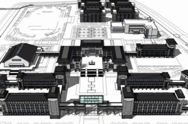 Sketchup学校模型|多层中学学校，校园教育建筑，中式风格-BIM建筑网