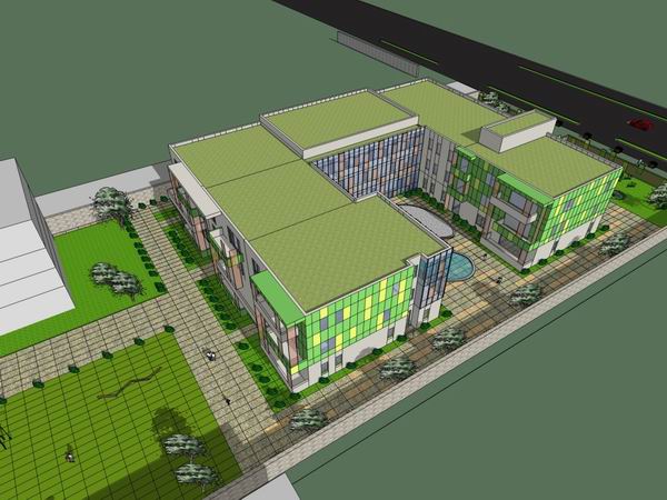 Sketchup学校模型|多层幼儿园学校，校园教育建筑，现代风格