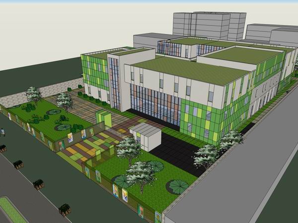 Sketchup学校模型|多层幼儿园学校，校园教育建筑，现代风格
