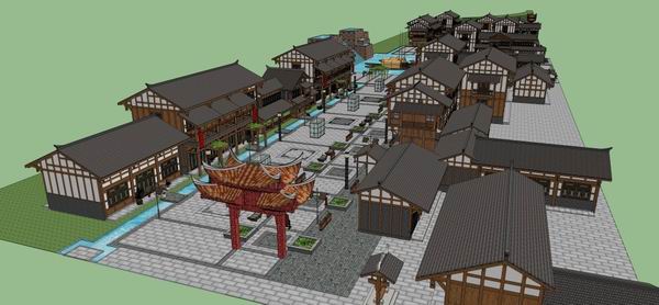Sketchup商业模型|多层商业街，中式古典风格