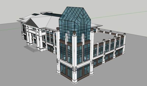 Sketchup住宅模型|多层住宅活动中心，古典风格