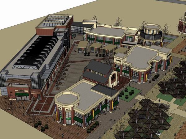 Sketchup商业模型|多层商业街，步行街，美式古典风格