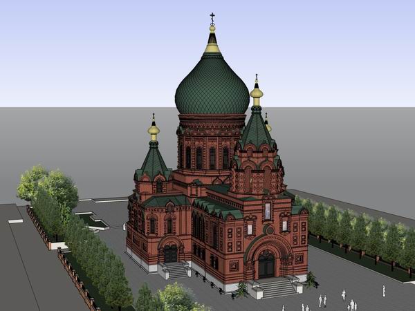 Sketchup文化模型|多层圣索菲亚大教堂，文化建筑，古典风格