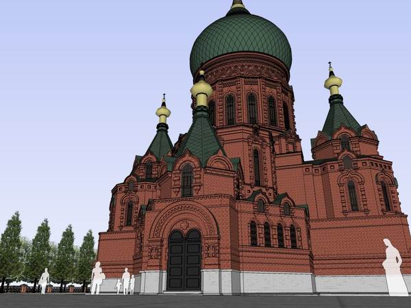 Sketchup文化模型|多层圣索菲亚大教堂，文化建筑，古典风格