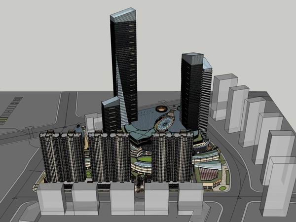Sketchup综合体模型|超高层办公楼，住宅，商业，综合体，现代风格