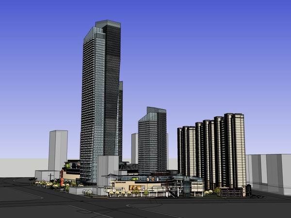 Sketchup综合体模型|超高层办公楼，住宅，商业，综合体，现代风格