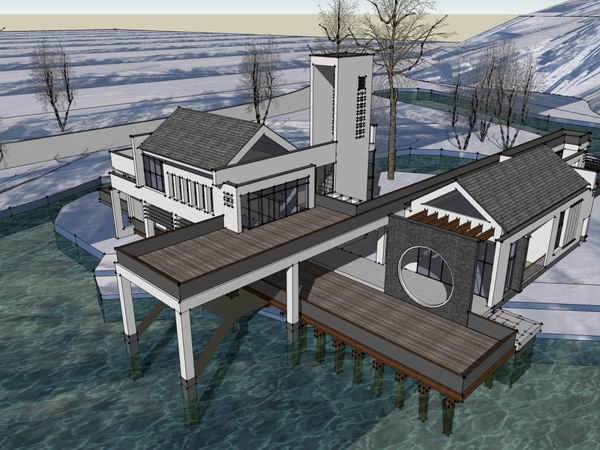 Sketchup景观模型|多层徽派景观会所，中式风格