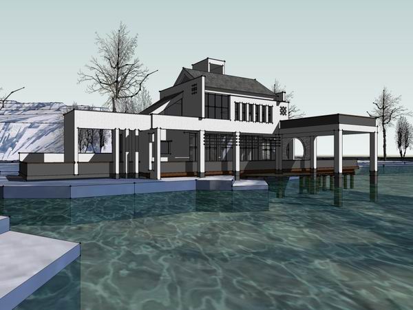 Sketchup景观模型|多层徽派景观会所，中式风格