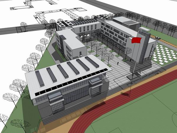 Sketchup学校模型|多层小学学校，校园教育建筑，现代风格