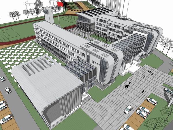 Sketchup学校模型|多层小学学校，校园教育建筑，现代风格