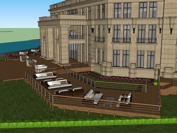 Sketchup酒店模型|多层度假村酒店，古典风格，会所