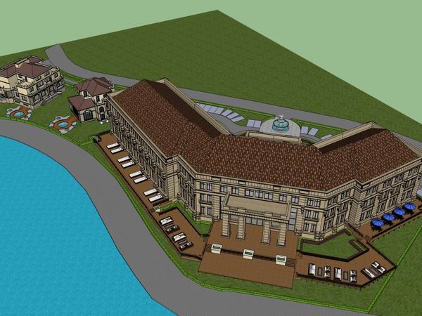 Sketchup酒店模型|多层度假村酒店，古典风格，会所