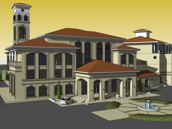 Sketchup商业模型|多层会所，商业，古典风格