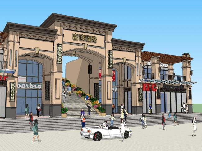 Sketchup商业模型|多层商业街，古典风格