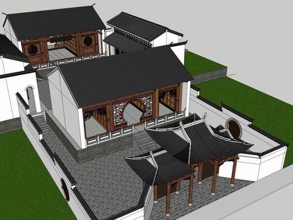 Sketchup古建筑模型|多层宗祠，中式风格，古建