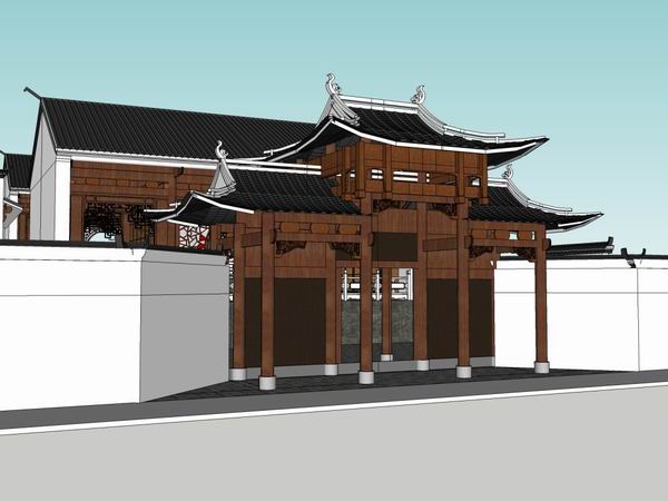 Sketchup古建筑模型|多层宗祠，中式风格，古建