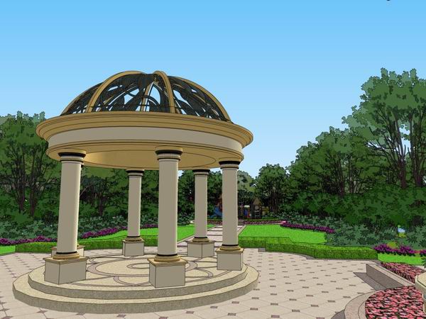 Sketchup景观模型|住宅景观，欧式古典风格