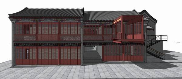 Sketchup古建筑模型|多层卷棚顶建筑群，中式风格，古建