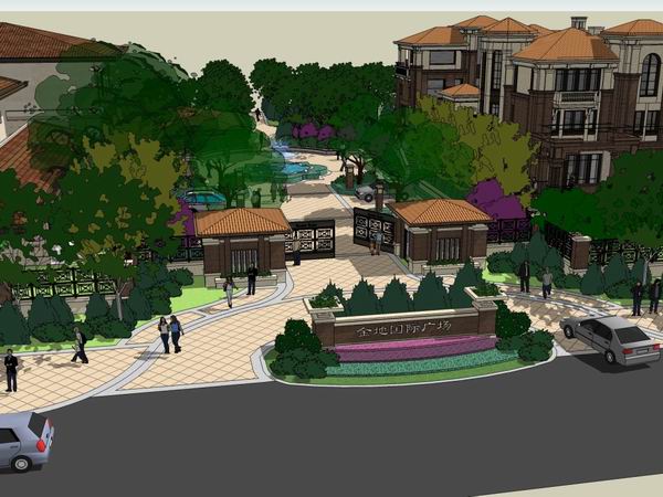 Sketchup商业模型|多层金地国际广场入口，商业，古典风格