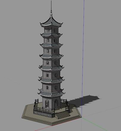 Sketchup古建筑模型|多层古塔，七层景观塔，中式风格，古建