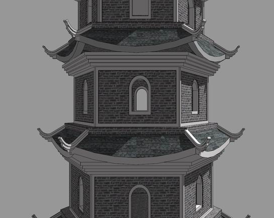Sketchup古建筑模型|多层古塔，七层景观塔，中式风格，古建