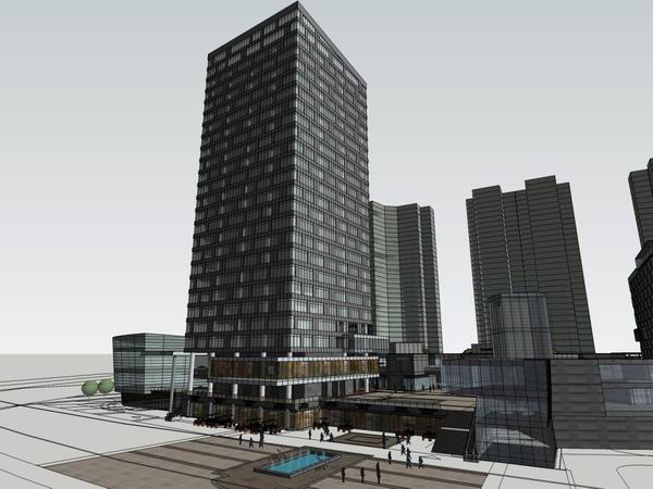 Sketchup综合体模型|多层高层混合综合体，办公楼，酒店，底层商业，现代风格