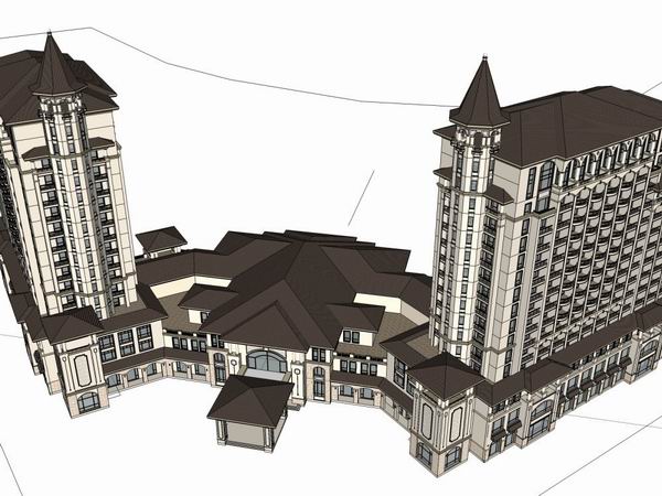 Sketchup酒店模型|高层酒店，欧式古典风格