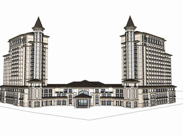 Sketchup酒店模型|高层酒店，欧式古典风格