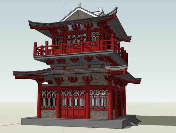 Sketchup古建筑模型|多层唐代阁楼，中式风格，古建