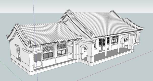 Sketchup古建筑模型|多层四合院正房，中式风格 ，古建