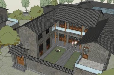 Sketchup酒店模型|多层度假村酒店，中式风格-BIM建筑网