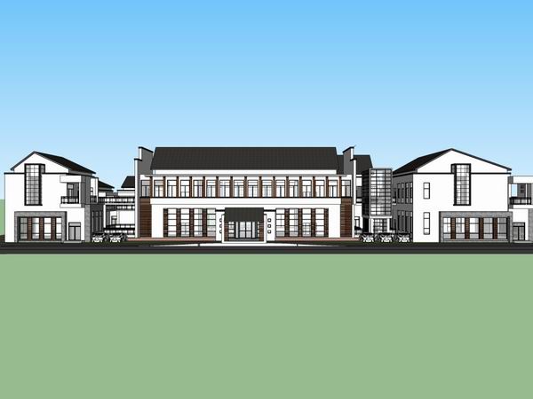 Sketchup酒店模型|多层徽派酒店，现代中式风格