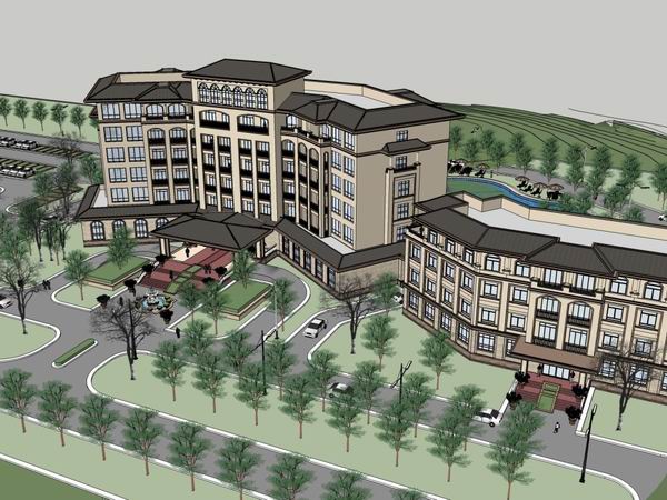Sketchup酒店模型|高层酒店，古典风格