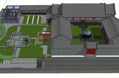 Sketchup住宅模型|多层带内院的四合院，住宅，中式风格-BIM建筑网