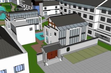 Sketchup酒店模型|多层度假村酒店，现代中式风格-BIM建筑网