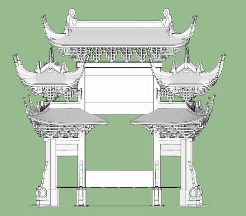Sketchup小品模型|牌坊，中式风格，小品