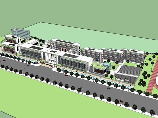 Sketchup学校模型|多层中学学校，校园教育建筑，现代风格