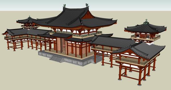 Sketchup古建筑模型|多层东亚阁楼群，中式风格 ，古建
