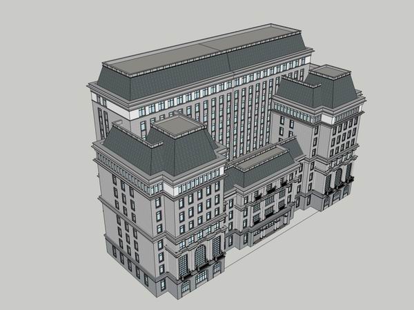 Sketchup酒店模型|高层酒店，办公，古典风格