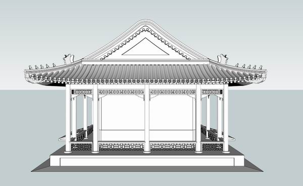 Sketchup古建筑模型|多层歇山顶，中式风格 ，古建