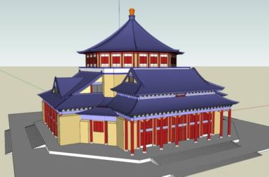 Sketchup文化模型|多层重庆会堂，文化建筑，中式风格-BIM建筑网