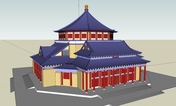 Sketchup文化模型|多层重庆会堂，文化建筑，中式风格