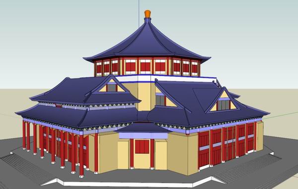 Sketchup文化模型|多层重庆会堂，文化建筑，中式风格