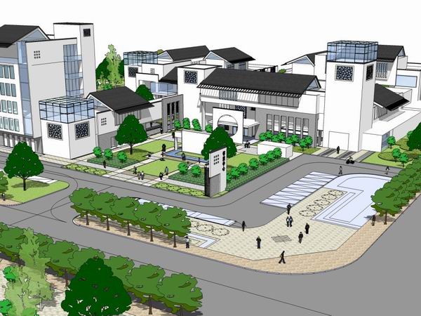 Sketchup住宅模型|多层都里景观活动中心，住宅，现代中式风格