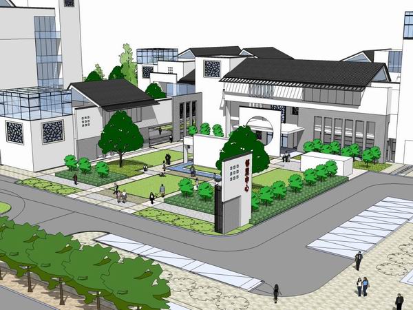 Sketchup住宅模型|多层都里景观活动中心，住宅，现代中式风格