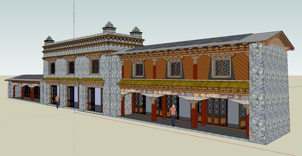 Sketchup商业模型|多层藏族传统沿街商铺，商业，古典风格
