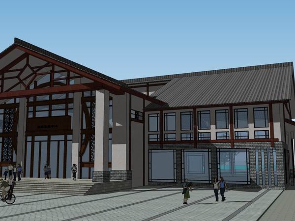 Sketchup酒店模型|多层度假酒店，中式风格