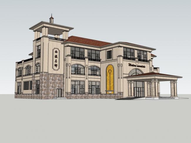 Sketchup住宅模型|多层西溪名邸会所，住宅，欧式古典风格
